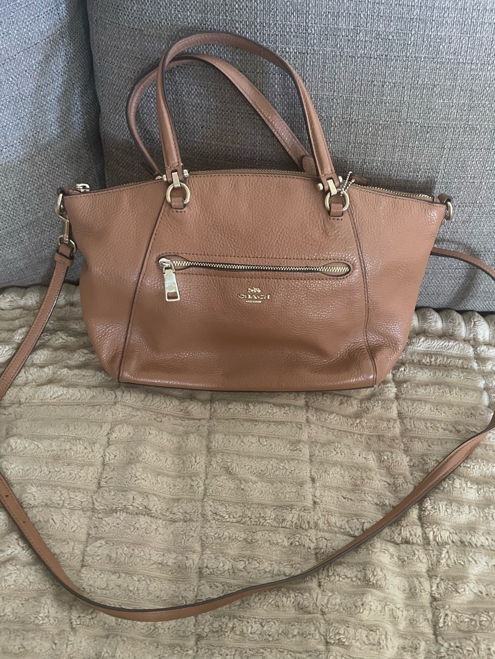 Coach Pebbled Leather Shoulder Satchel in Tan
